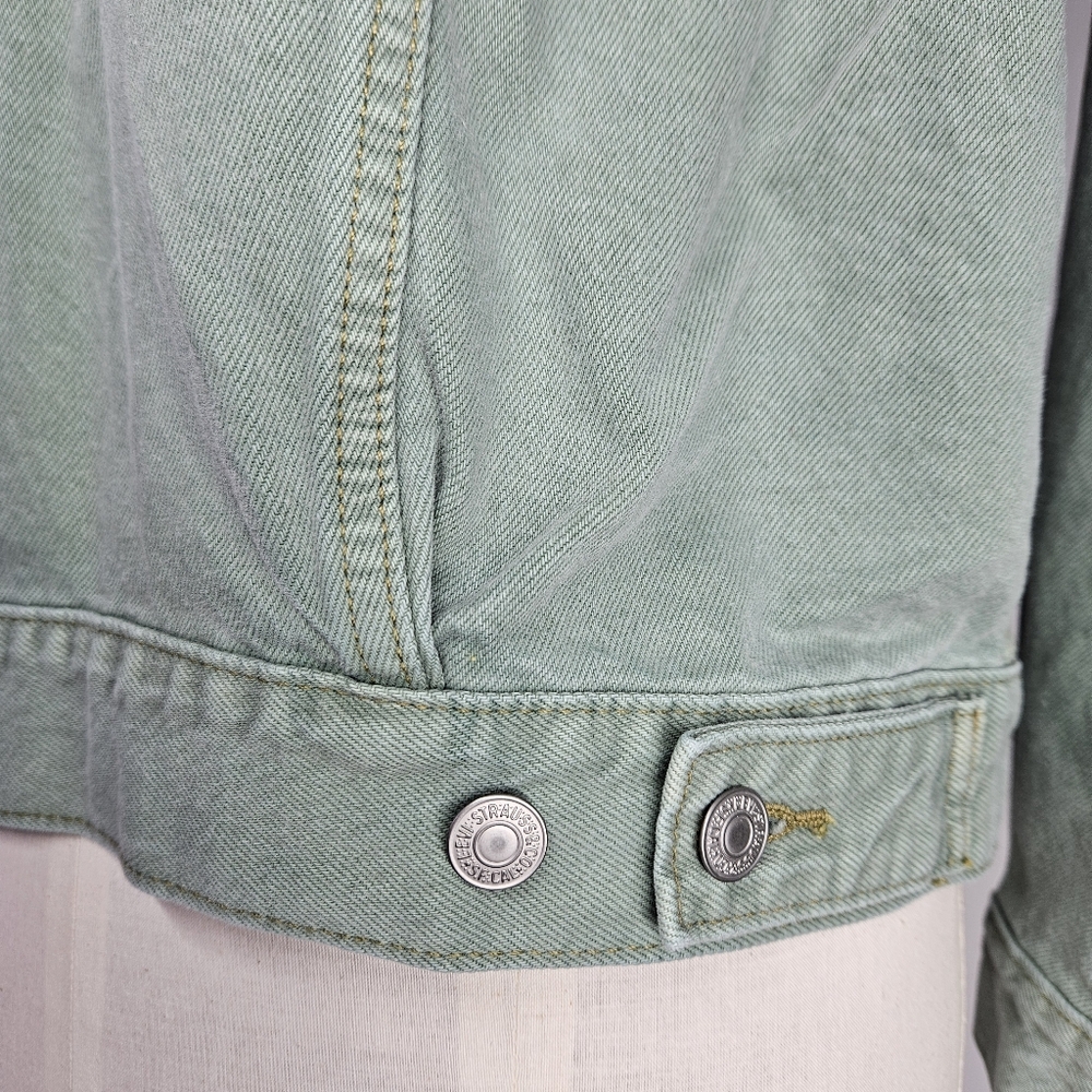 Levi's Size S/M Jean Jacket Ex-Boyfriend Trucker Sage Green Premium Denim Cotton - Picture 5 of 10